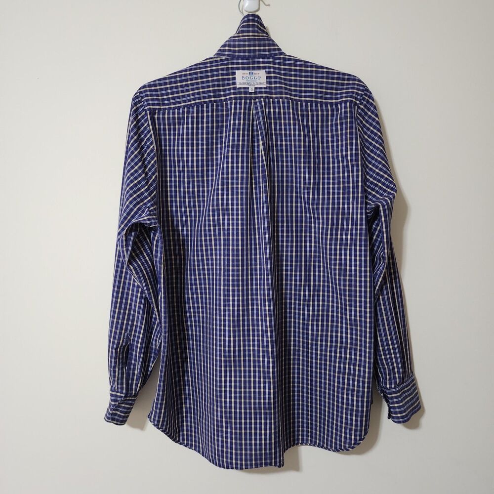 From The House of BOGGI Mens Plaid Long Sleeve Shirt Blue Beige Cotton Sz 41/16 - Picture 6 of 11